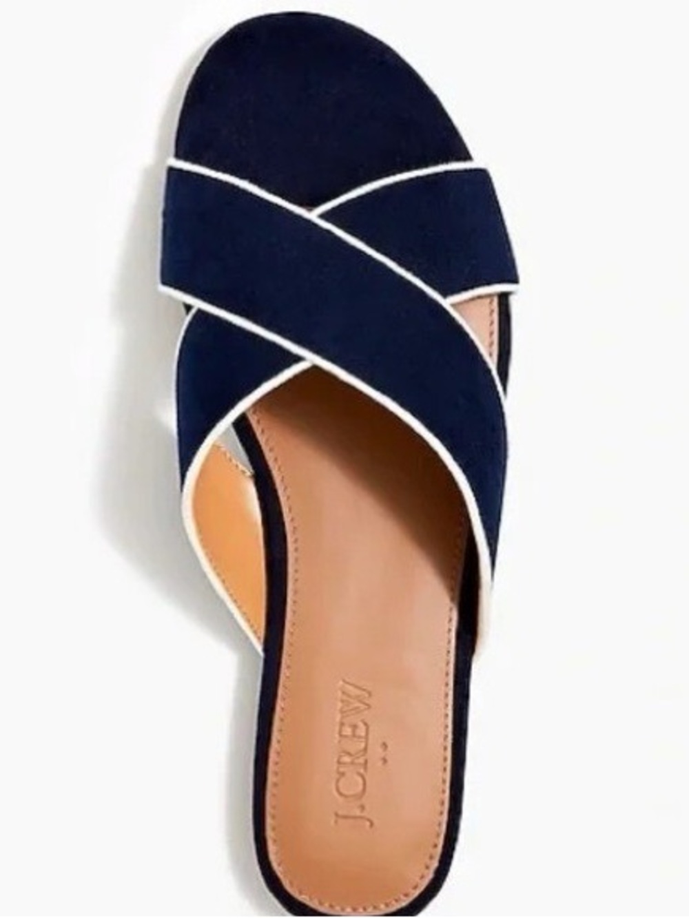 J. Crew Navy Crisscross Slide with White Piping